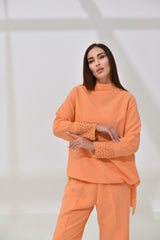 orange linen suit